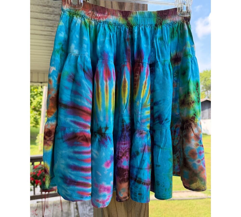 Boho Hippie Orient Trail Y2K Tie Dye Tiered Mini Skirt Indie Festival Size Small